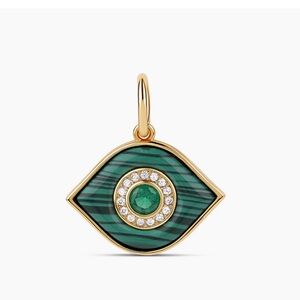 Gold and Malachite Evil Eye Pendant Charm with Green CZ Center Stone